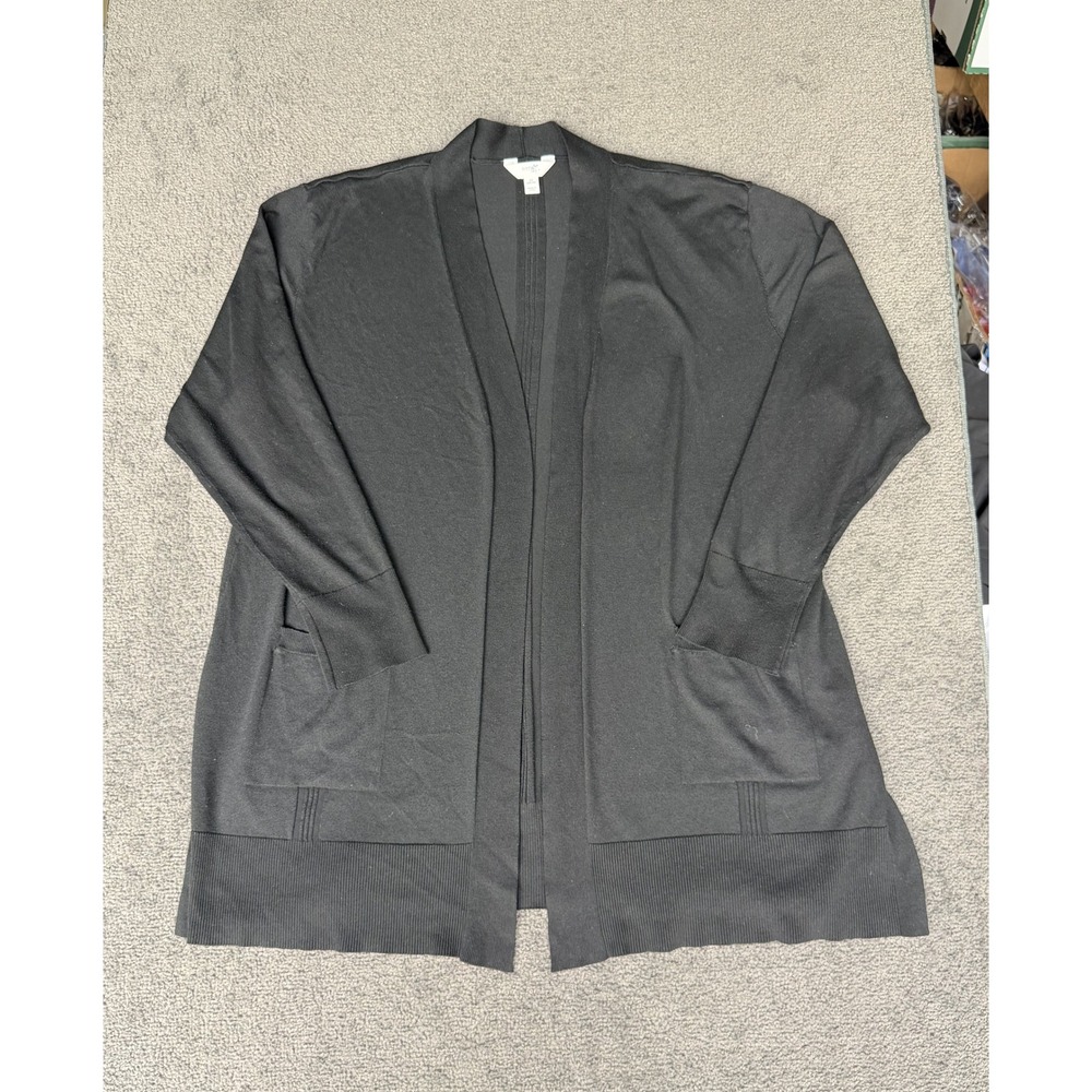 Terra & Sky Womens 1X Black Open Front Cardigan Sweater Pockets TS35100139323